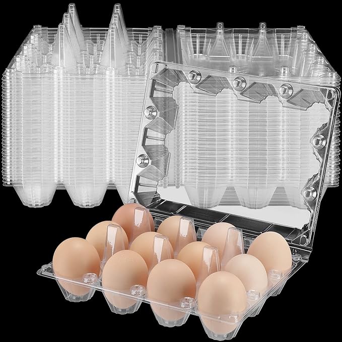 Tanlade 100 Pcs Plastic Egg Carton, 12 Grids Clear Chicken Egg Tray Disposable Plastic Holder Empty Container for Farm Refrigerator Fresh Storage(7.5 x 5.7 x 2.5 Inch)