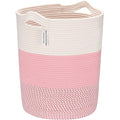 Sea Team Large Size Cotton Rope Woven Storage Basket with Handles, Laundry Hamper, Fabric Bucket, Drum, Clothes Toys Organizer for Kid's Room, 20 x 14 inches, Round Open Design, White & Mottled Pink
