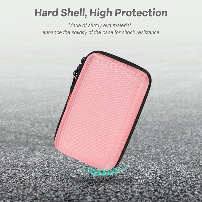 Large Hard Shell Carrying Case for External Hard Drive, Power Bank, Charger, Cable, Heart Monitor, Cell Phone, Electronic Accessories Organizer - Pink Storage Pouch Travel Bag for Girls, Women, Lady