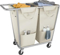 SONGMICS Laundry Basket with Wheels, 2-Section Laundry Sorter, 50.2 Gallons (190 L) Rolling Hamper with Removable Bags, Heavy-Duty Steel Frame, Cream White URLS009W01