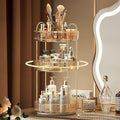 YCIA&DONE Rotating Makeup Organizer for Vanity, Large Capacity Make Up Storage Skin care Shelf Perfume Holders Cosmetic Dresser Organizer Countertop Spinning 360 (Amber Gold, 3Tiers)