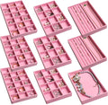 Frebeauty Jewelry Organizer Tray,Stackable Velvet Jewelry Trays,Drawer Inserts Earring Organizer For Women Jewelry Storage Display Case for Rings Stud Necklaces,8.3 x 4.9 x 1 Inches (Pink)