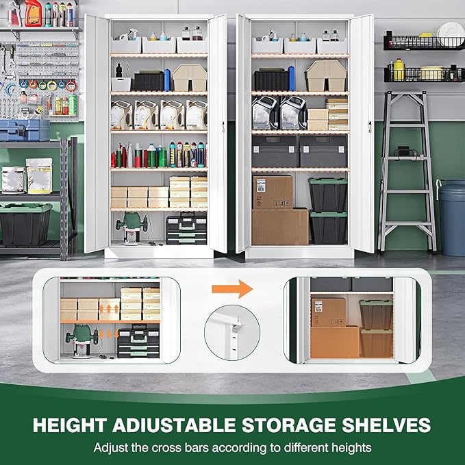 Letaya Metal Garage Storage Cabinets with Lock Door and Adjustable Shelves, Steel Tool Cabinets for Home,Office,Warehouse Organisieren (White, 72" H)