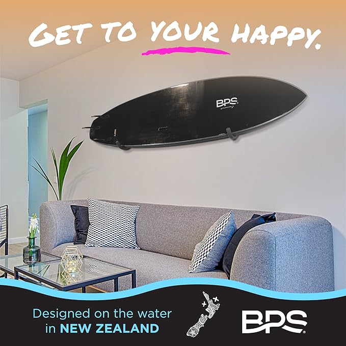 BPS Surfboard Wall Rack - Marine Grade Stainless Steel Soft Padding - Protection Board's Rail Home Garage - Easy Install Surf Board Wall Rack