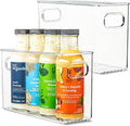 primebox Plastic Food Storage 2 Pack Clear Container Bin with Handles for Organizing Kitchen, Pantry, Refrigerator, Freezer, Pantry, Cabinet, Closet, Bathroom. 10”x4”x6”