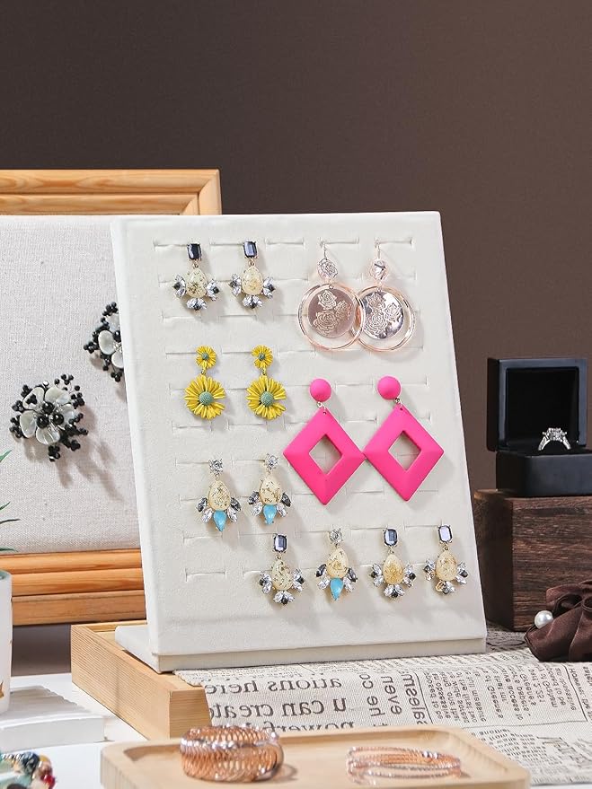 50 Slots Rings Display Stand, Ring Organizer Holder Stand for Selling, Ring Jewelry Pad Showcase Storage Tray for Home or Shop Sell Show (Beige 1PC)
