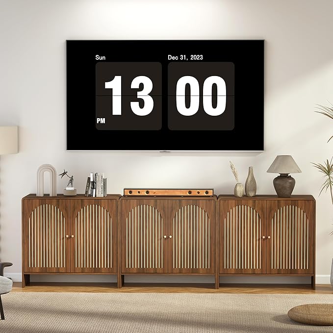 Sideboard Buffet Cabinet with Storage, Wood Arched Storage Cabinet with 2 Doors and Adjustable Shelf, Small Curved Entryway Accent Cabinet for Living Room Hallway Kitchen Dining Room, Walnut