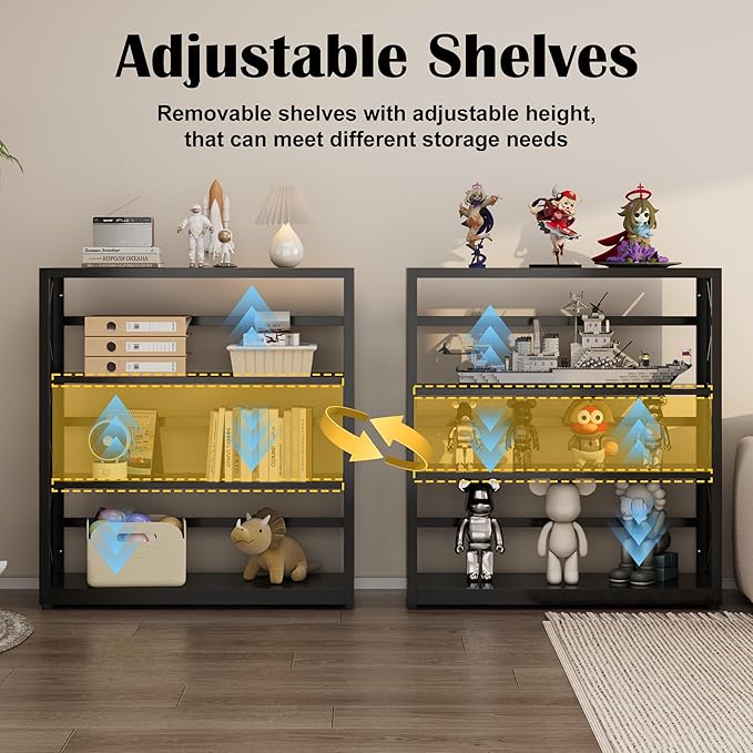 3 Tier Bookcase,Industrial Bookshelf,34" Black Metal Wide Bookshelf with Adjustable Feet and Adjustable Shelves,Home Office Bookcase Shelf Storage Organizer for Living Room、Kitchen