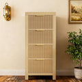 Modern 4-Drawer Solid Wood Dresser with Fluted Front & Gold Handles, Multifunctional Tall Storage Chest, for Hallway, Entryway, Natural