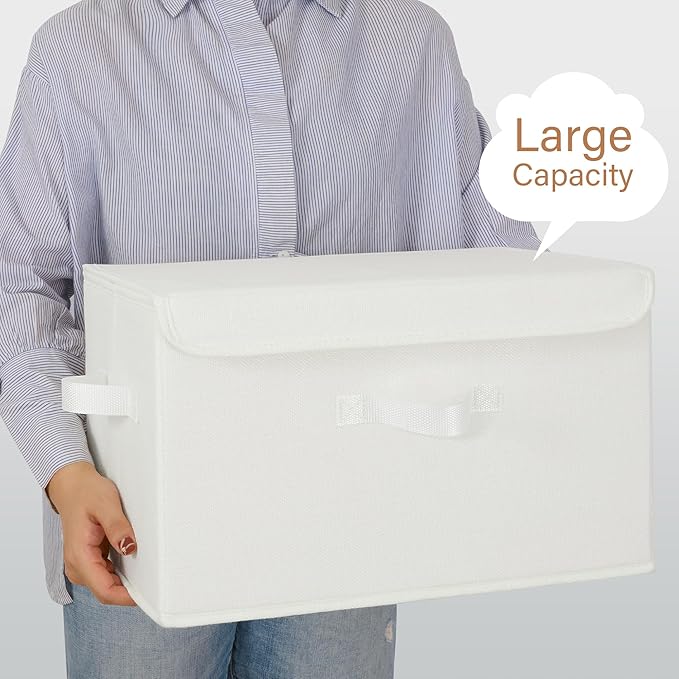GRANNY SAYS Storage Bins with Lids, Fabric Storage Boxes, Closet Organizers and Storage, Ivory White, 2-Pack