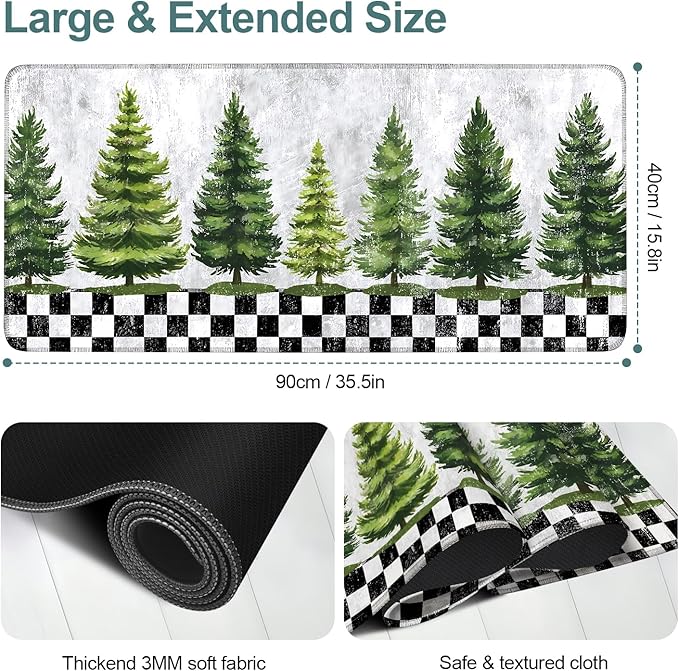 Christmas Tree Gaming Mouse Pad 35.4"x15.7"Desk Mat Anti-Slip Rubber Base & Durable Stitched Edges for Gamers Smooth Mouse Writing Surface for Desk Office/Home