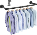 OROPY Industrial Pipe Clothing Rack 38.4", Heavy Duty Detachable Wall Mounted Clothes Rack Black Iron Garment Bar, Multi-purpose Hanging Rod for Closet Storage, Black (Two Base)