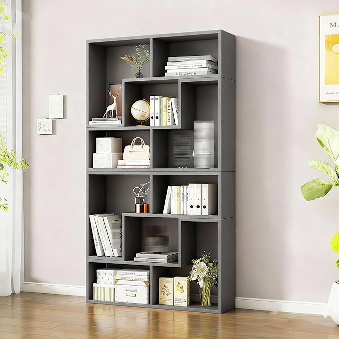 Expandable Bookcase with Adjustable Width,Wooden Room Divider Bookshelf,Standing Display Storage Organizer for Living Room,Study Room or Home Office