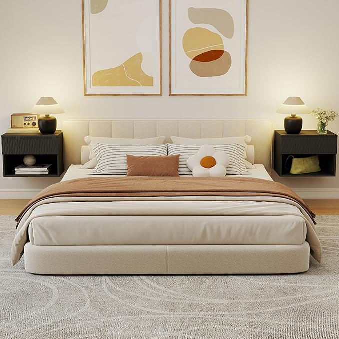 Floating Nightstand Set of 2,Modern Bedside Tables for Bedroom,Small Night Stands with Drawer and Open Shelf, Wall Mounted End SideTables Set for Living Room