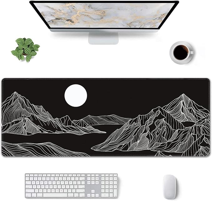 Black and White Mountain Large Mouse Pad,Gaming Keyboard Desk Pad,Extended Mouse Mat Non-Slip Rubber Base with Stitched Edges for Office Game Home XL 31.5"x11.8"