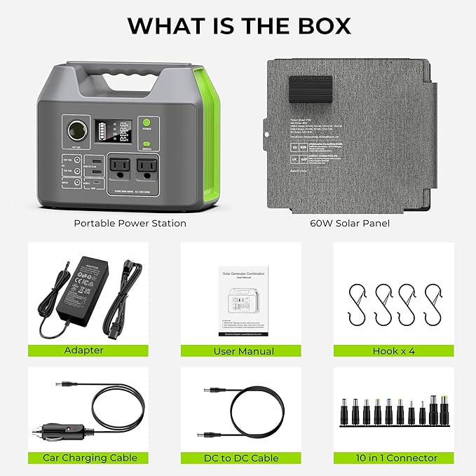 Portable Solar Generator, 300W Portable Power Station with Foldable 60W Solar Panel, 110V Pure Sine Wave 296Wh Lithium Battery Pack for Home Use RV Van Outdoor Camping, Foldable Panel included
