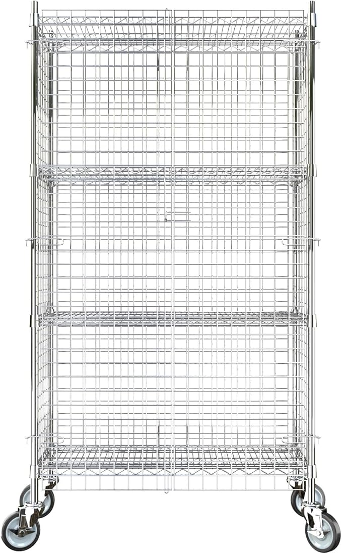 18"x36"x70" Metal Wire Chrome Security Heavy Duty Commercial NSF Certified Storage Unit | Mobile Wire Security Cage Kit
