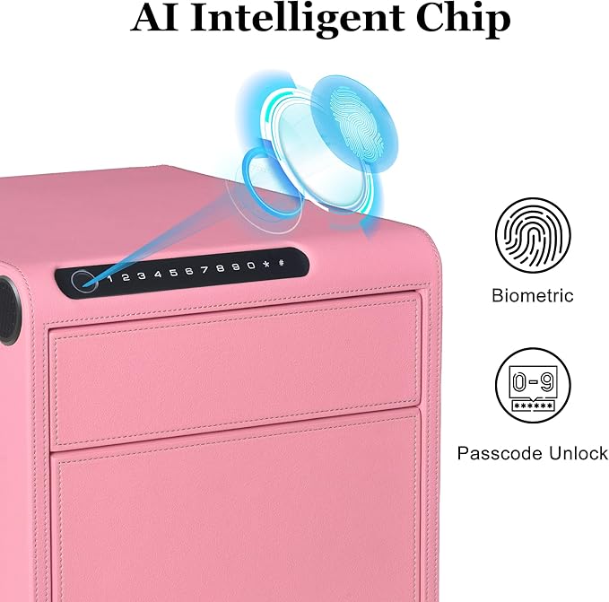 Biometric Fingerprint safe, Slide-Away Handgun Safe for Pistols, Leather Wrapped Jewelry Storage Safe, Drawer Safe for Home,Digital Keypad & Quick-Access Drawer (Pink-2 Drawer)