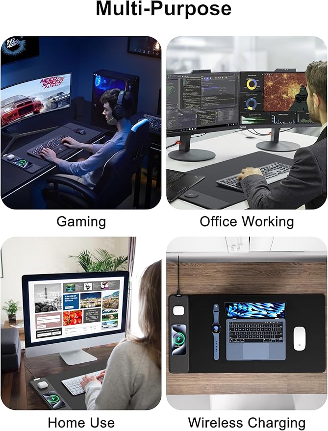 TopMade Mouse Pad with 15W Fast Wireless Charging, 35.43"x15.75" XXXL Large Gaming Mousepad, Waterproof Desk Pad, Classic Black Computer Desk Mat(Includes 20W PD Power Adapter & 6.56ft Woven Cable)