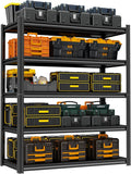 Storage Shelves, Garage Metal Shelving Unit, Adjustable, Double-Layer Column with Reinforced Ribs, Heavy-Duty, Capable of Bearing 600-3600 lbs (Black, 77 * 45 * 18, 5-Tier)