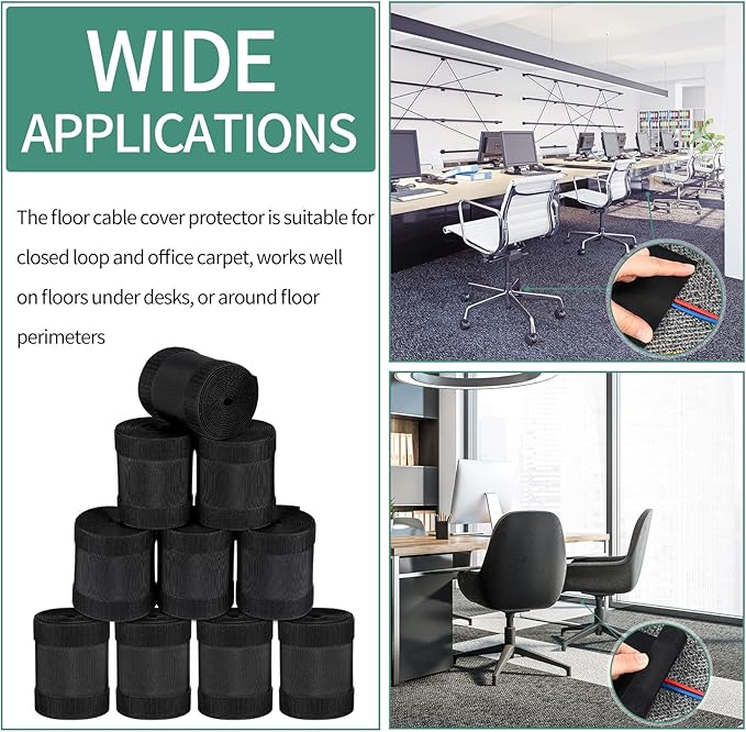 WILLBOND Carpet Cord Cover Cable Protector Floor Cover Cable Protector Management Only for Commercial Office Carpet(98.43 ft,Black)
