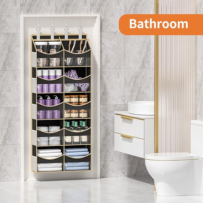 Aokeyee Over the Door Storage Organizer - 5 Tiers Behind Door Storage with 10 Compartments & 10 Mesh Pockets, 80lb Capacity Door Hanging Organizer for Closet, Bedroom, Bathroom, Pantry, Nursery, Toys
