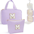 YOOLIFE Birthday Gifts for Women Teen Girls - Hanging Toiletry Bag Initial Makeup Bag, Personalized Large Toiletry Bag, Gifts for Women Teen Girls Daughter Sister - Letter M, Purple