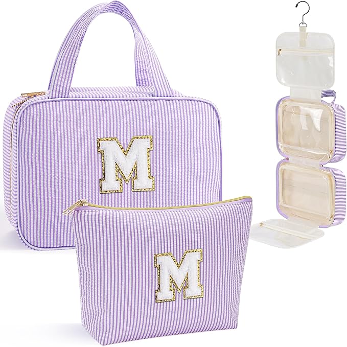 YOOLIFE Birthday Gifts for Women Teen Girls - Hanging Toiletry Bag Initial Makeup Bag, Personalized Large Toiletry Bag, Gifts for Women Teen Girls Daughter Sister - Letter M, Purple