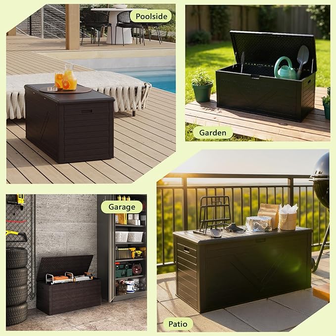 Outdoor Storage Box, 70"×32“-Deck Box Outdoor Storage Bench Outside Waterproof Resin Storage Bench, Lockable Patio Cushions, Garden Tools Storage For Furniture, UV Resistant(Black)