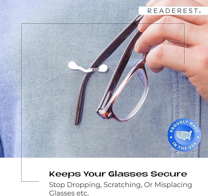 Readerest Magnetic Eyeglass Holder (2 Pack), Eyewear Shirt Clip for Men & Women, Glasses Holders for Readers, Sunglasses & Work Badges, USA Made (Stainless Steel + Crystals)