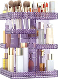 Rotating Makeup Organizer, Large Capacity Cosmetic Display Case, Acrylic Skincare Organizer with Makeup Brush, Makeup Storage Organizer for Dresser Countertop and Bathroom Vanity - Purple