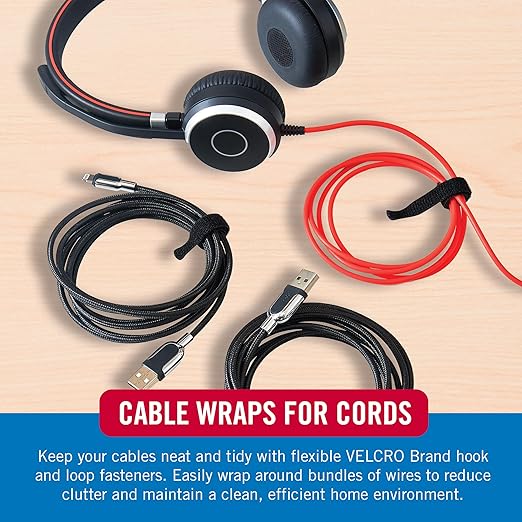 Velcro Brand Reusable Cable Ties – Mens Stocking Stuffers 2025, 100 Pack 6 Inch Cable Management Ties, Cord Wraps for Electrical Cords, Black
