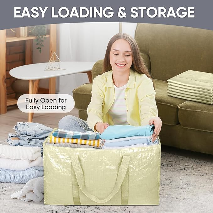 TICONN 2 Pack Extra Large Moving Bags with Zippers & Carrying Handles, Heavy-Duty Storage Tote Moving Boxes for Space Saving (2 Pack, Cream)