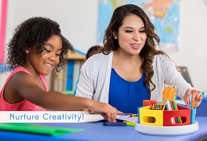 Rotating Art Supply Organizer for Kids, Crayon Caddy for Kids Desk or Pencil and Marker Holder for Teachers, Classroom Arts and Crafts and Homeschool School Supplies Storage