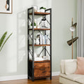Vongrasig 5 Tier Bookshelf with Drawer, Industrial Tall Narrow Bookcase, Display Shelf Modern Wood and Metal Bookshelves, Free Standing Storage Organizer for Office, Living Room