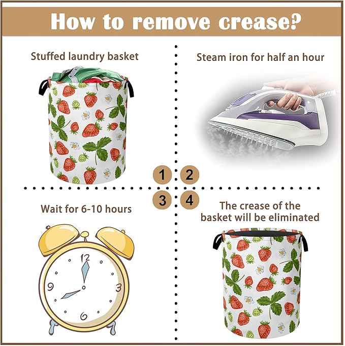 Strawberry Laundry Hamper,Collapsible Laundry Baskets,Flowers Leaf Dirty Clothes Baskets with Handles,Oxford Cloth Hamper for Bedroom,Bathroom,College Dorms, 16"x20"
