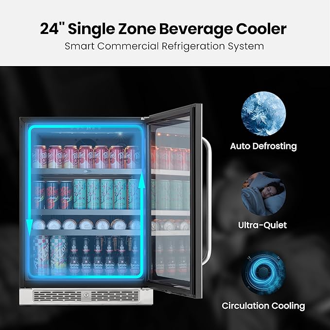 Whynter Beverage Refrigerator 24 Inch Drink Fridge with Glass Door Beverage Cooler 140 Cans Under Counter Beverage Fridge Freestanding 3 LED 34-54°F for Beer Home Bar Premium Series 5.65 cu.ft