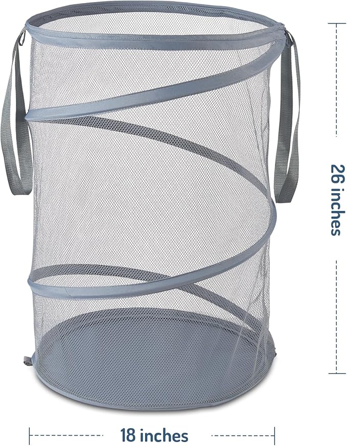 Mesh Popup Laundry Hamper 115L Collapsible Laundry Basket Extra Large Capacity Foldable Clothing Storage Basket with Handles 26 H x 18 W x 18 L (Gray)