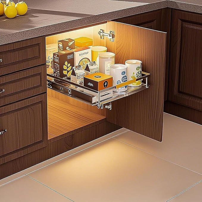 1 Pack Expandable Pull Out Cabinet Organizer，Side Mounting 12.3~18.5"x22.5"Cabinet Pull Out Shelves, Expandable Slide Out Spice Rack for Kitchen Bathroom Office