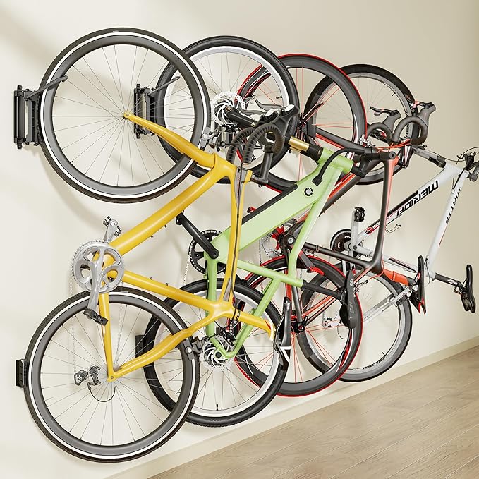 monTEK Heavy duty Bike Wall Mount, Swivel Bike Wall Hanger Holds Up to 77lbs, Space-Saving Bike Rack Garage, Bike Storage for Bedroom Home Office, 4 Pack