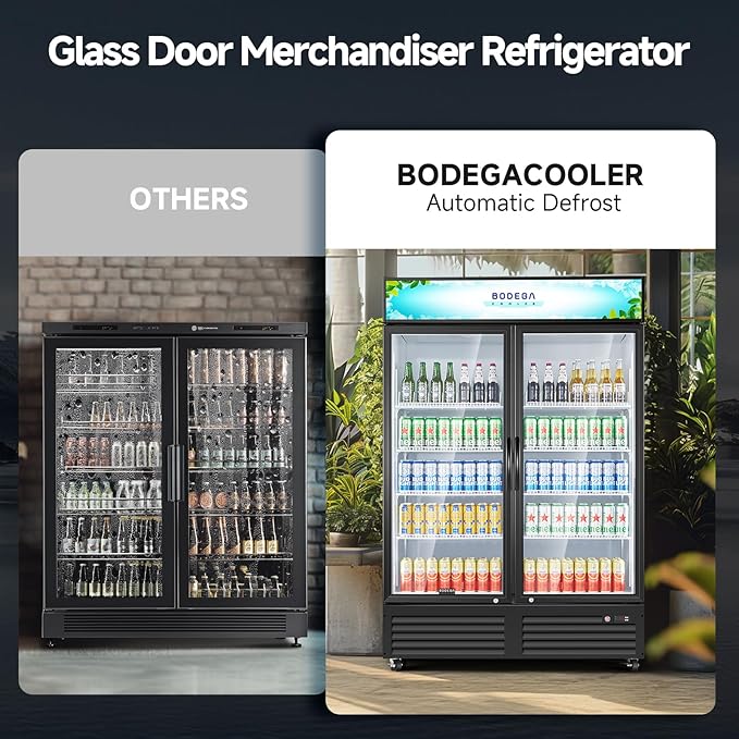 BODEGACOOLER Commercial Merchandiser Refrigerator, 2 Glass Door Commercial Beverage Refrigerator, 40 Cu. Ft Beverage Display Cooler with Soft LED Light, Adjustable Shelves and 4 Strong Castors(Black)