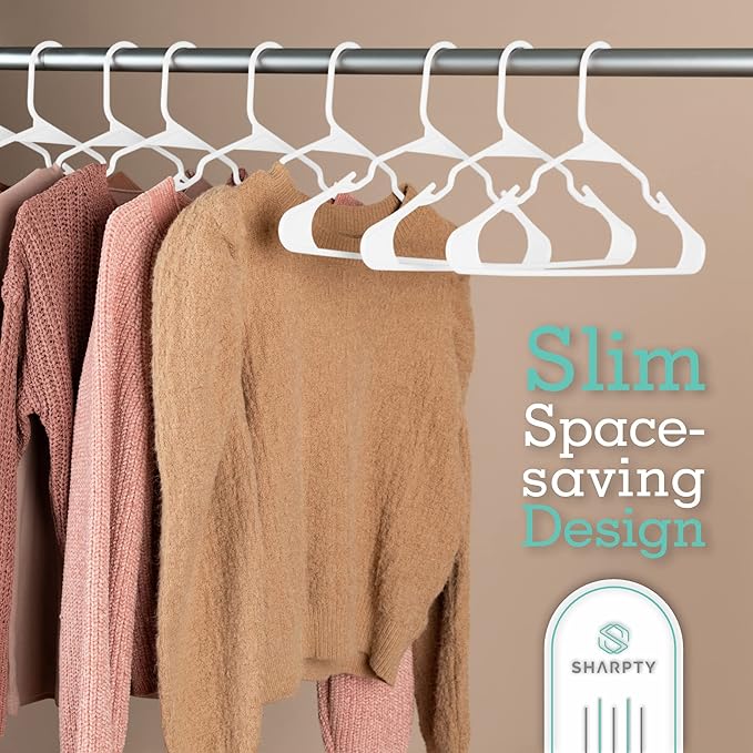Sharpty Plastic Hangers, 35 Pack, Slim, Space Saving, Heavy Duty, White