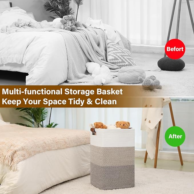 Laundry Hamper 96L Extra Large Laundry Basket, Woven Blanket Basket, Cotton Woven Storage Hamper with Handles for Living Room, Large Baskets for Pillows, Blankets, Clothes-Gradient Yellow