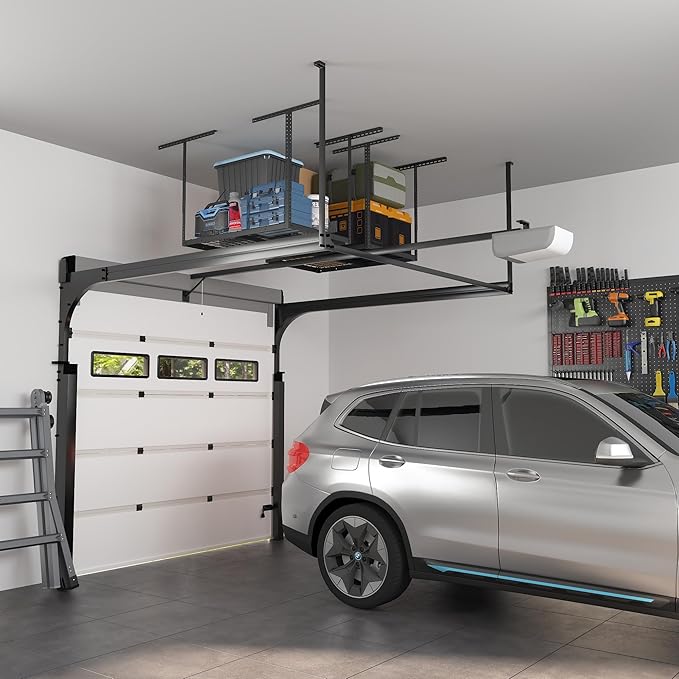 FLEXIMOUNTS 2x3FT Garage Storage Rack Overhead, Adjustable Ceiling Storage Racks, Metal Garage Organization System with 155LBS Weight Capacity, Black, Classic Series