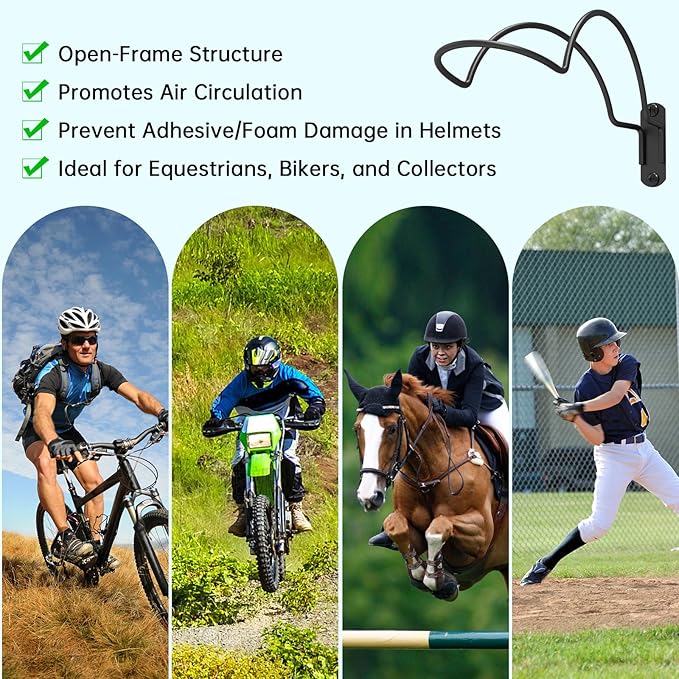 2-Pack Wall-Mounted Multi-Purpose Helmet Storage Display Rack - Durable Metal Hanger Hook for Equestrian, Motorcycle, Baseball, Hockey, Rugby & Electronic Helmets | Heavy-Duty Construction with Screws