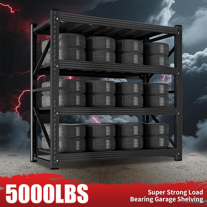 5000LBS Heavy Duty Garage Shelving 59" W Garage Storage Shelves 4-Tier Metal Adjustable Shelf Unit Storage Rack for Basement Supermarket Warehouse 59" W x 24" D x 78" H Black