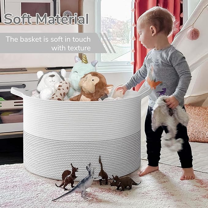 INDRESSME 115L Extra Large Blanket Basket, Cotton Rope Toy Baskets Storage Kids Toy Bin for Playroom Decor Woven Baby Laundry Basket for Organizing, Black Stitch