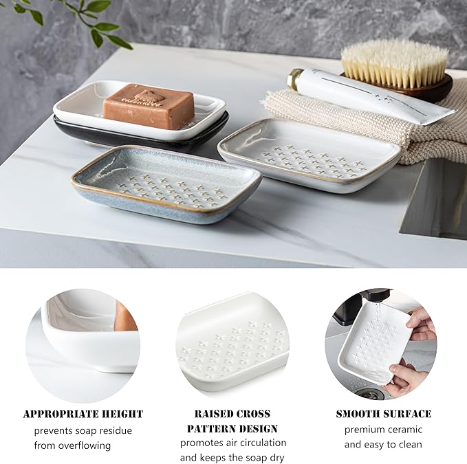 Gomakren Soap Dish, Shower Soap Holder, Christmas Ceramic Soap Dishes for Bar Soap Sponge Shampoo, Soap Saver Tray for Bathroom Kitchen Sink Counter, 5.5 Inch, White