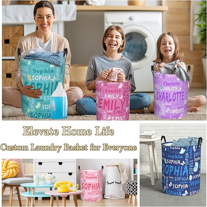Custom Name Laundry Hamper, Personalized Laundry Basket with Name for Boys Girls Kids Men Women, Customized Name Dirty Clothes Basket Gifts for Clothes Toy Bathroom Bedroom Laundry Room Dorm