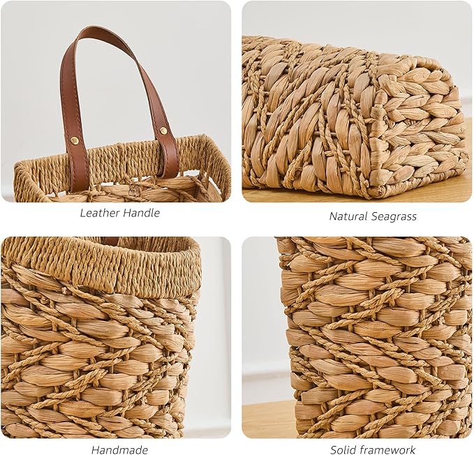 Handwoven Front Door Basket Water Hyacinth Wall Hanging Basket Decorative Boho Mounted Organizer for Dried Flower Plants Storage Basket for Garden, Home, and Farmhouse Décor